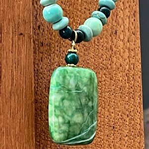 Green Beaded Necklace with stone Pendant